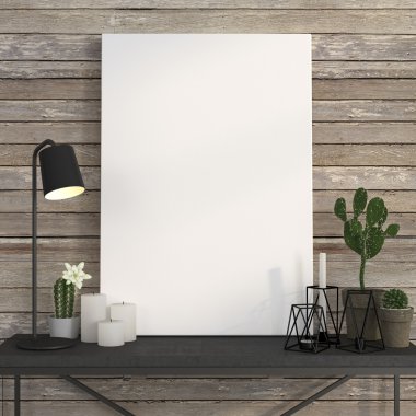 Poster kaktüsler ile metal masa üzerinde yukarı alay