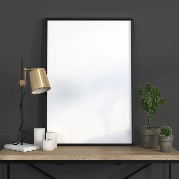 Mock up poster with a golden lamp — Stock Photo, Image