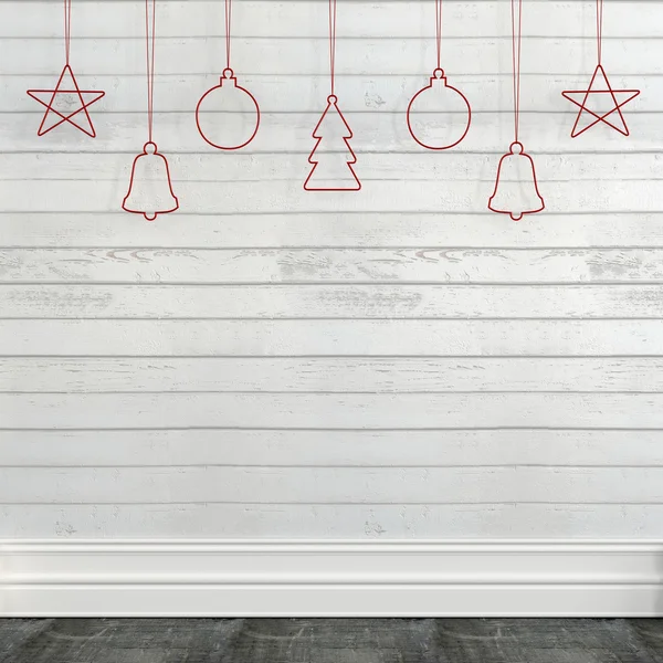 Біла стіна з різдвяними прикрасами — стокове фото