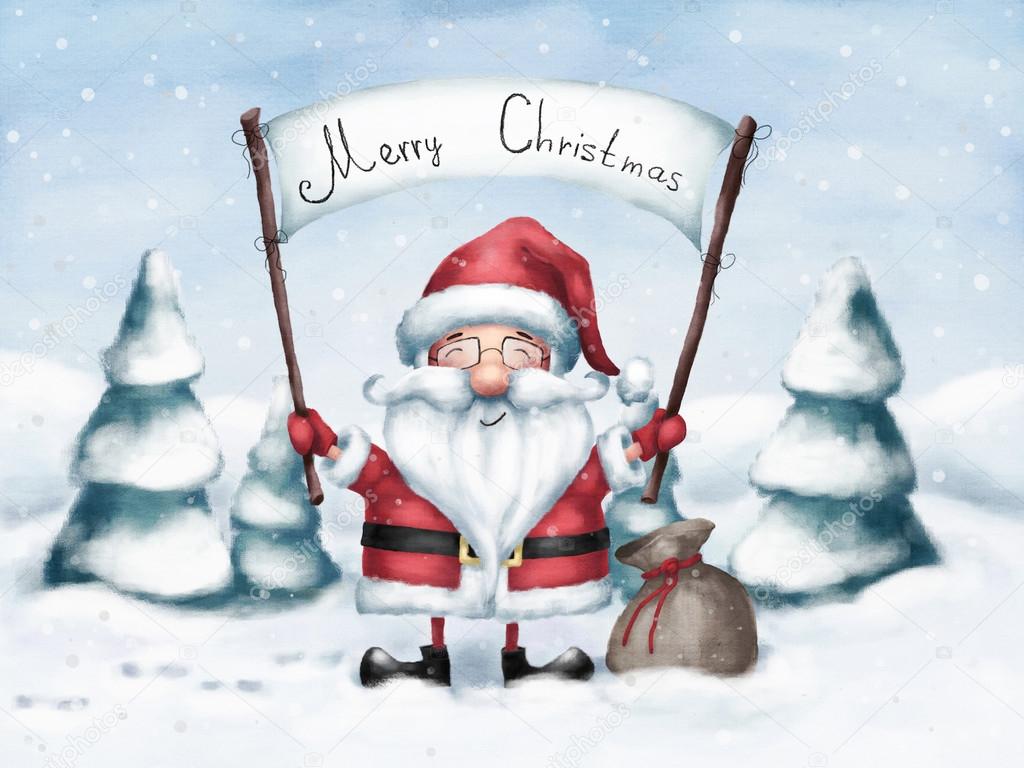 Joyful greeting of Santa Claus with Christmas