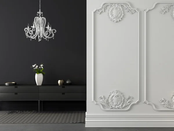 Intérieur classique gris et blanc avec un lustre — Photo