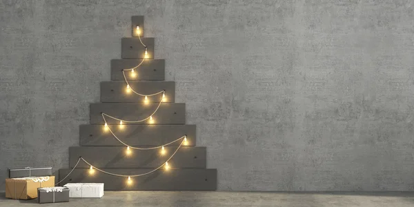 Weihnachtsbaum aus grau bemalten Brettern — Stockfoto
