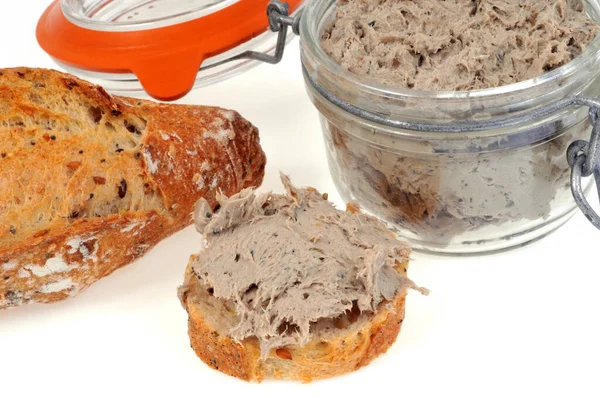 Jar Sardine Rillettes Sardine Rillette Toast Close — Stock Photo, Image