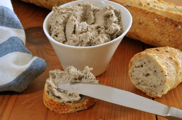 Ramekin Sardine Rillettes Sardine Rillette Toast Close — Stock Photo, Image