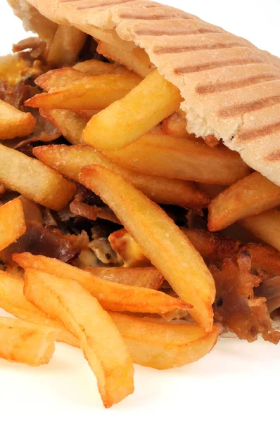 Kebab French Fries Close White Background — Stock Photo, Image