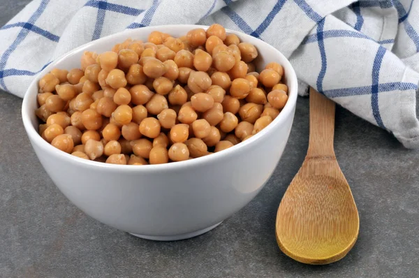 Bowl Cooked Chickpeas Wooden Spoon — Stock Photo, Image