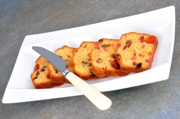 Piatto Torta Frutto Tagliata Fette Piatto Primo Piano — Foto Stock