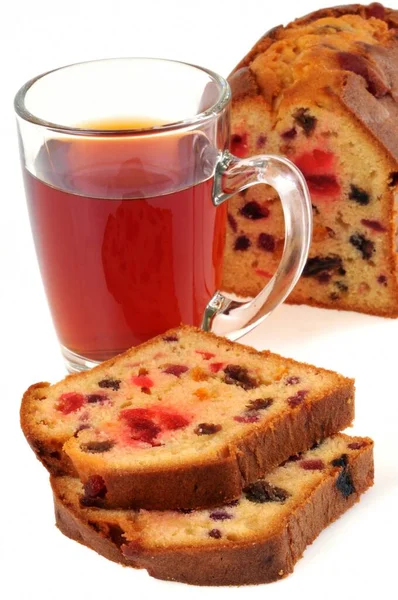 Torta Frutta Affettata Tazza Sfondo Bianco — Foto Stock