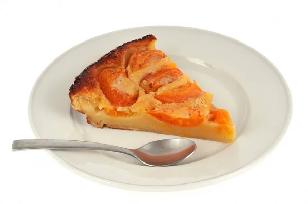 Slice Apricot Cake Served Plate Close White Background — Stock Photo, Image