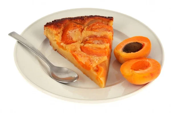 Tranche Gâteau Abricot Servie Sur Une Assiette Gros Plan Sur — Photo