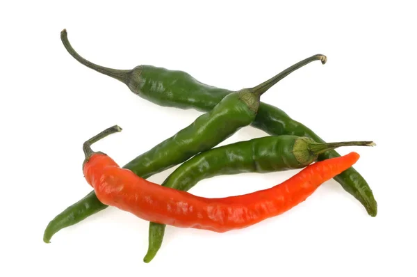 Green Chili Peppers Red Chili Peppers Close White Background — Stock Photo, Image