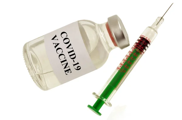 Concept Van Covid Vaccin Met Injectieflacon Spuit Witte Achtergrond — Stockfoto