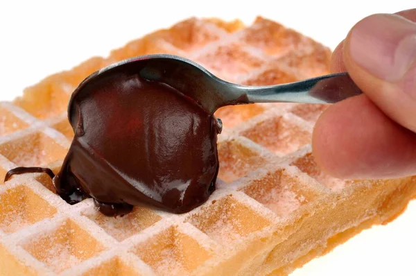 Colocar Chocolate Espalhado Close Waffle — Fotografia de Stock