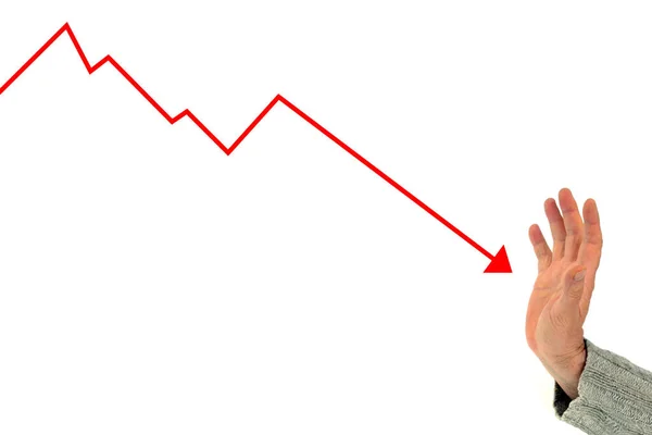 Концепція Фінансової Кризи Рукою Яка Намагається Зупинити Падіння Цін Графік — стокове фото