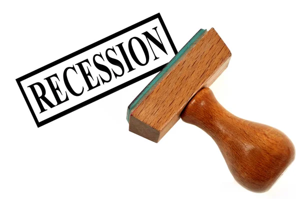Gummistämpel Visar Recession Vit Bakgrund — Stockfoto