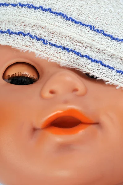 Concept Injured Child Doll Having Bandage Head — Stock Photo, Image