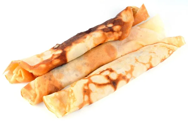 Crepes Caseiros Enrolados Close Fundo Branco — Fotografia de Stock