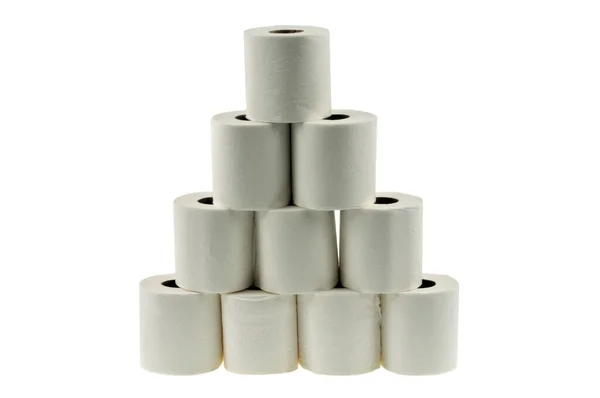 Пирамида Туалетной Бумаги Крупным Планом Белом Фоне — стоковое фото