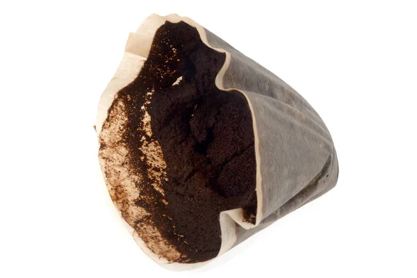 Used Coffee Grounds Paper Filter Close White Background — Fotografia de Stock