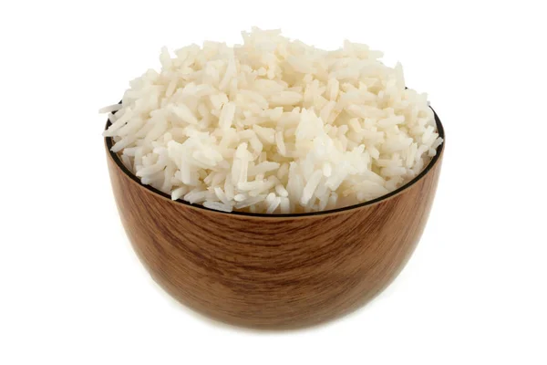 Tigela Arroz Branco Close Fundo Branco — Fotografia de Stock