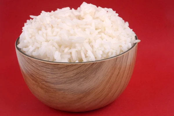 Bowl White Rice Close Red Background — Stock Photo, Image