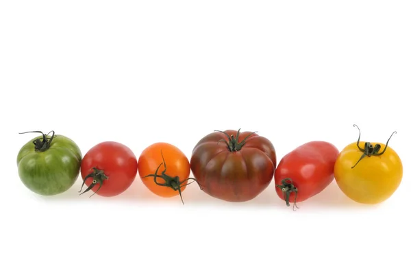 Assortment Tomatoes Close White Background — Stock Photo, Image