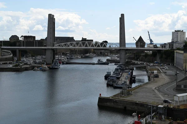 Allmän Bild Den Militära Hamnen Brest Med Recouvrance Bron — Stockfoto