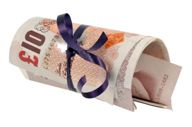 Sterlin banknotları beyaz arkaplanda yakın plan