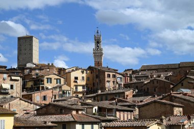 General view of the city of Siena with the Torre del Mangia on a sunny day