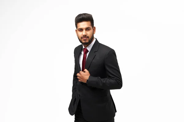 Portrait Young Indian Top Manager Black Suit White Isolated Background —  Fotos de Stock