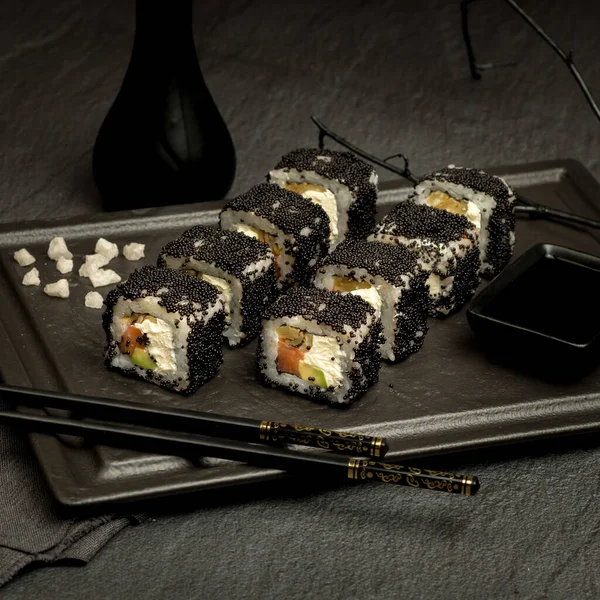 Appetizing Sushi Dark Background — Stok Foto