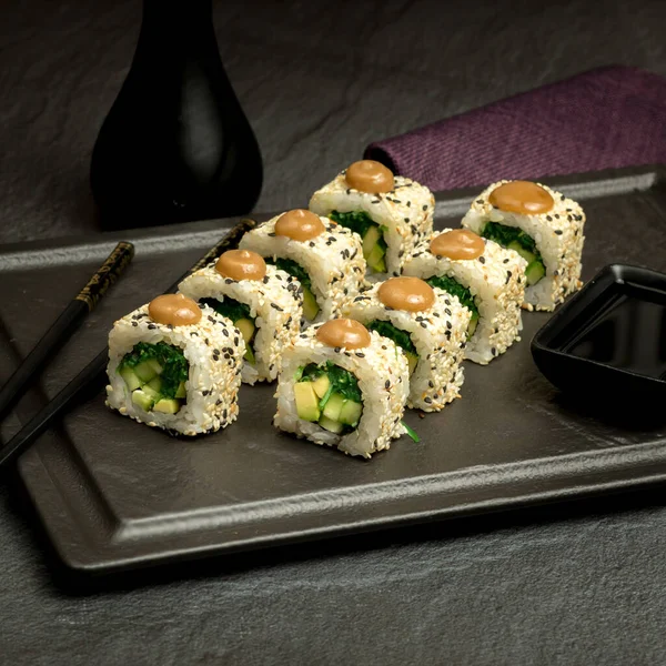 Appetizing Sushi Dark Background — Stok Foto