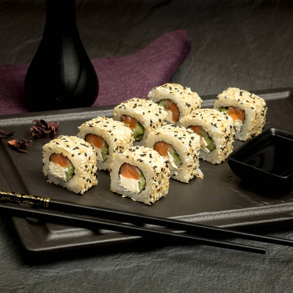 Appetizing Sushi Dark Background — Stok Foto