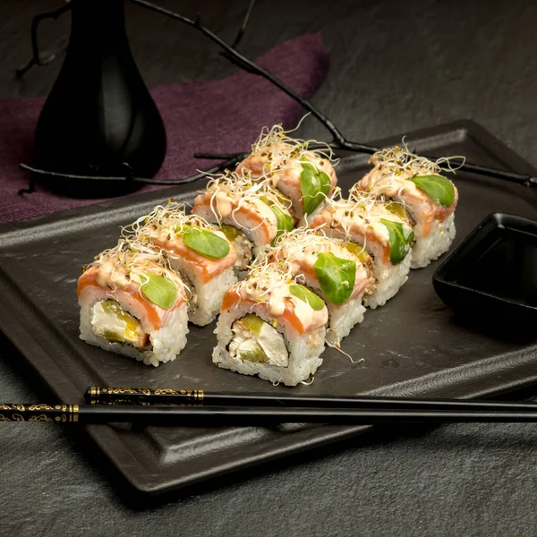 Appetizing Sushi Dark Background — Stok Foto