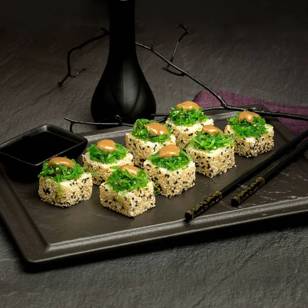 Appetizing Sushi Dark Background — Stok Foto