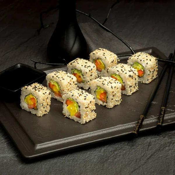 Appetizing Sushi Dark Background — Stok Foto