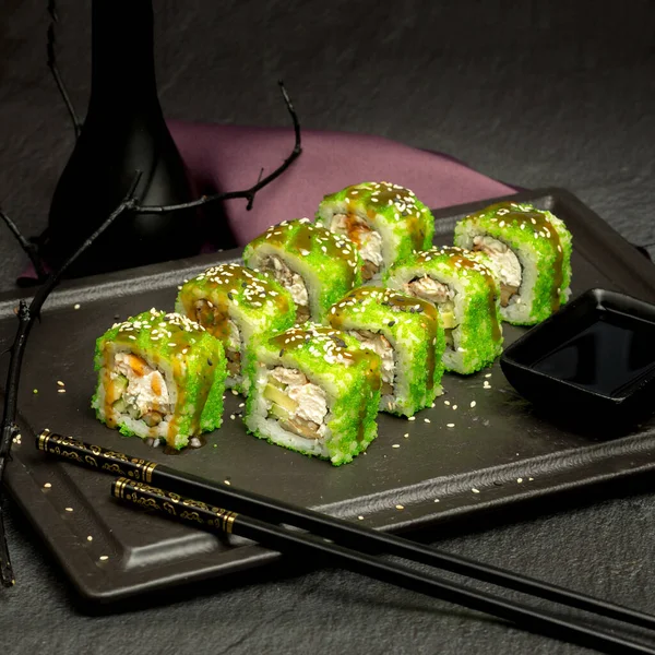 Appetizing Sushi Dark Background — Stok Foto