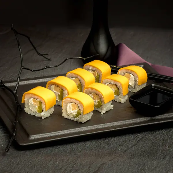 Appetizing Sushi Dark Background — Stok Foto