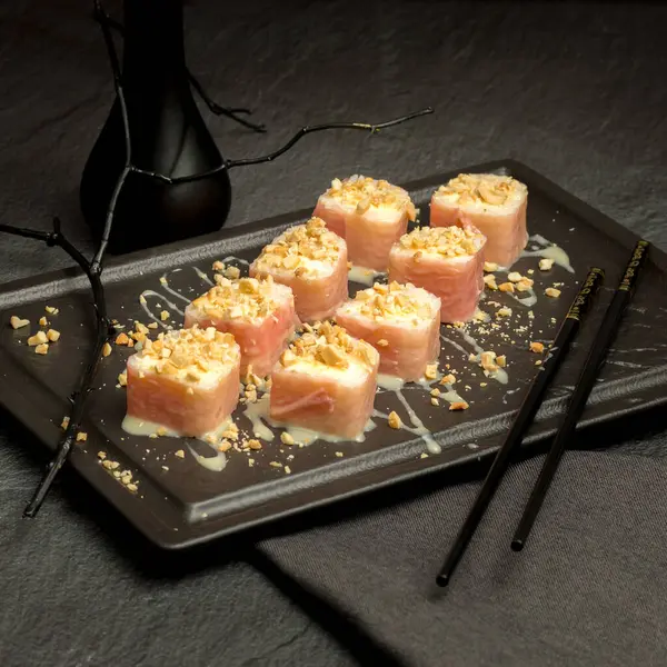 Appetizing Sushi Dark Background — Stok Foto