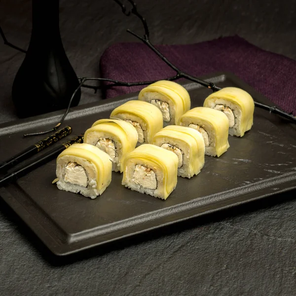 Appetizing Sushi Dark Background — Stok Foto