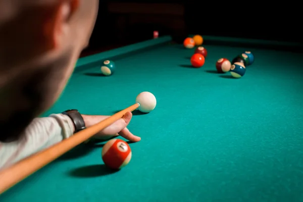 Fragment of the pool billiard game in process — Stock Photo, Image