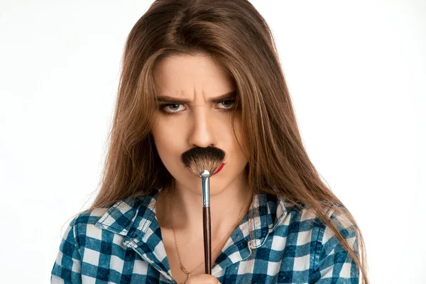 Portrait of fun makeup artist woman — Stock Photo, Image