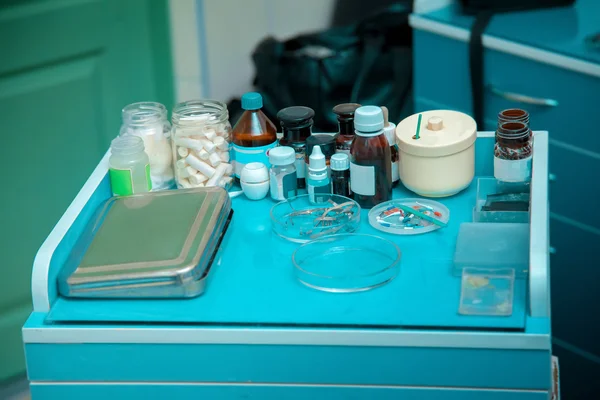 Medications in the dental office on a table — Stock Photo, Image