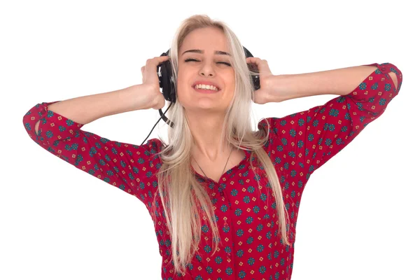 Krásná dívka se sluchátky — Stock fotografie