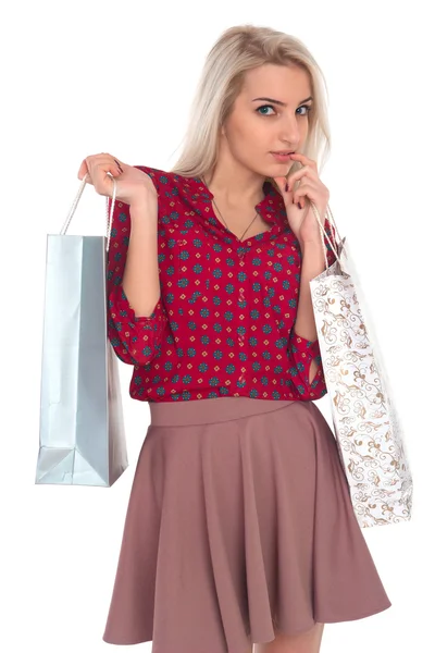 Slanke meisje met shopping tassen — Stockfoto