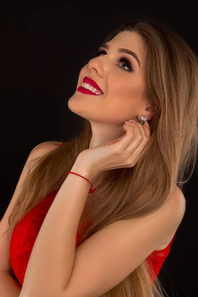 Chica con labios rojos —  Fotos de Stock