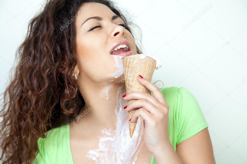 woman sexually eats ice cream — Stock Photo © ponomarencko 112986272