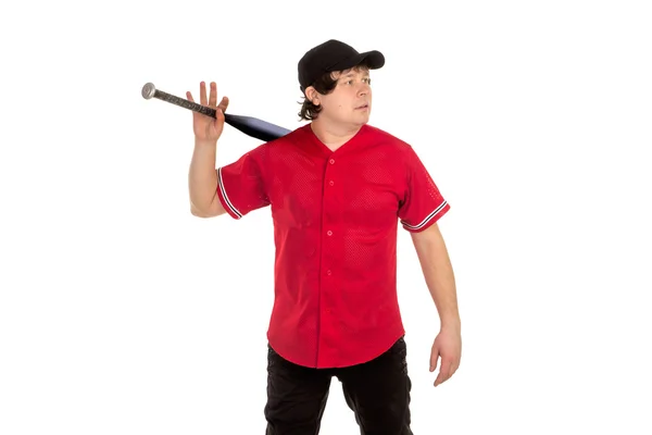 Бейсболист с битой — стоковое фото