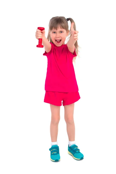 Little girl with a dumbbell — Stock Photo, Image