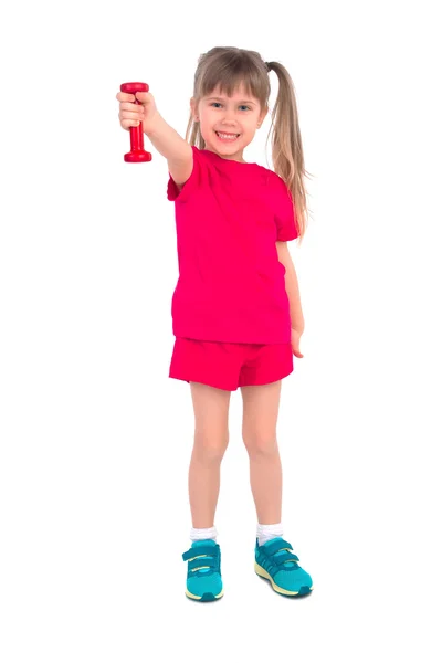 Little girl with a dumbbell — Stock Photo, Image